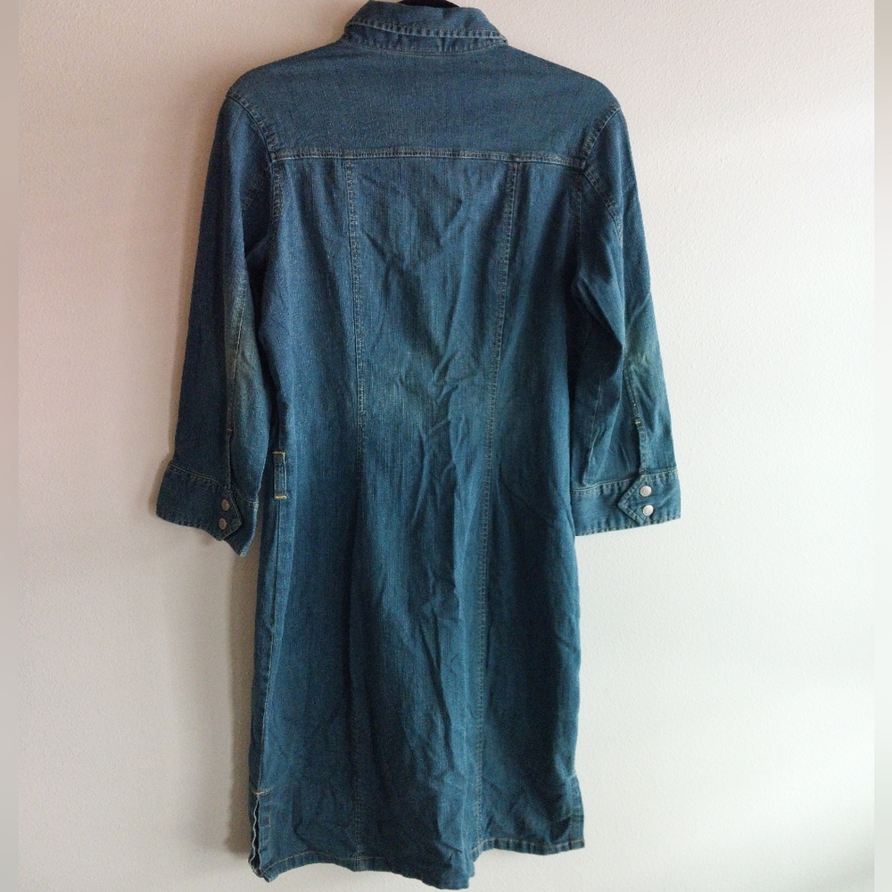 Old Navy Western Denim Snap Button Front 3/4 Sleeve Midi Dress - Picture 2 of 10